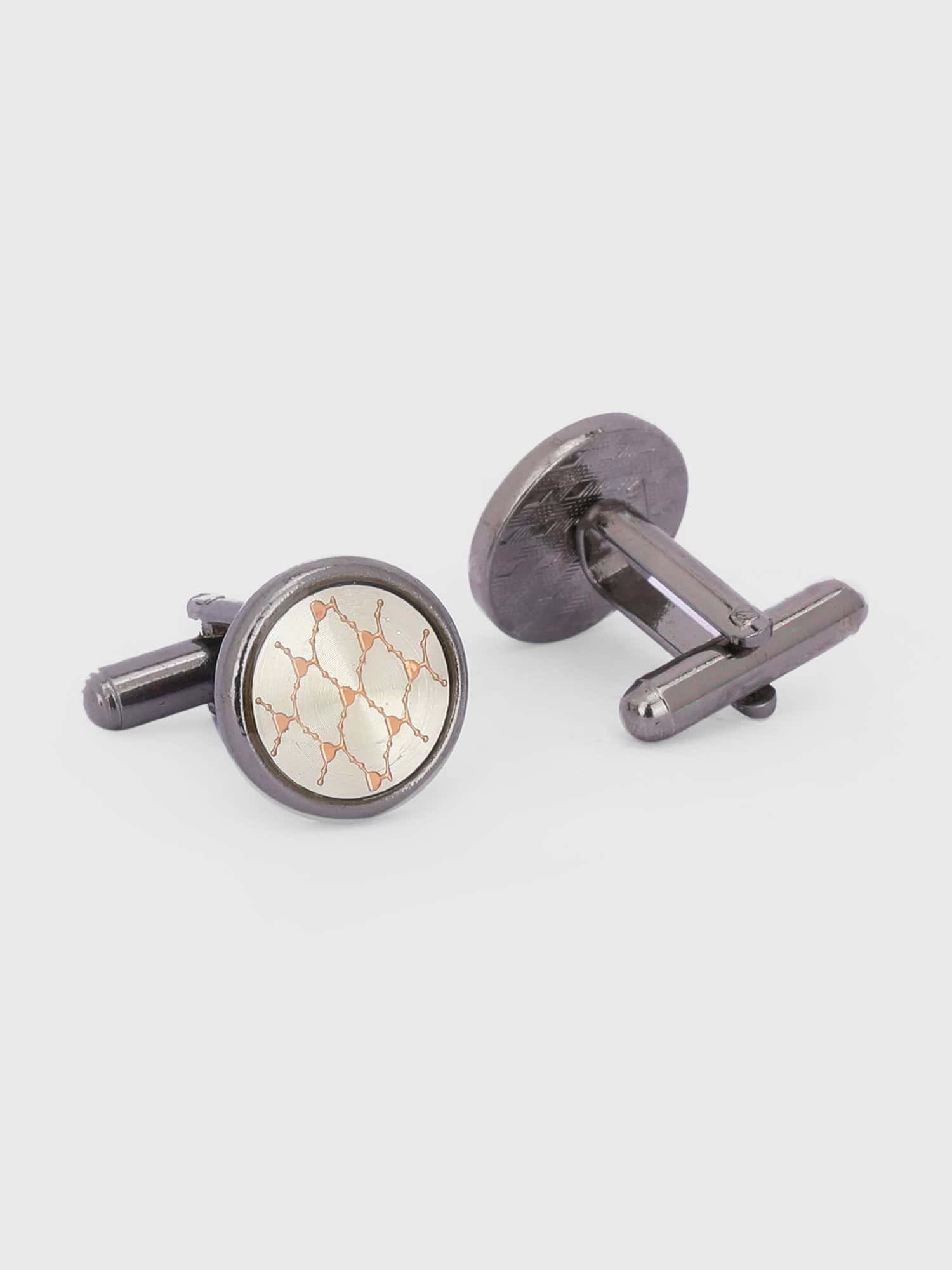 White patterned cufflinks for men by Deshi Coast