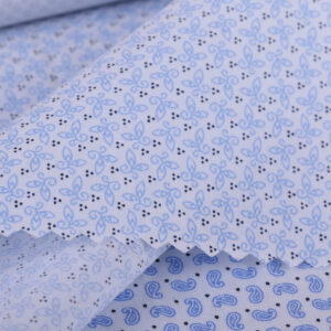White & Blue Floral Paisley Premium Shirting Fabric