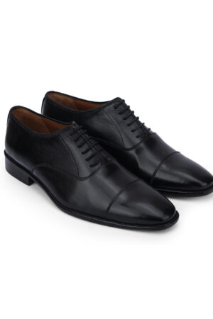 Men’s Black Leather Cap-Toe Oxford Shoes