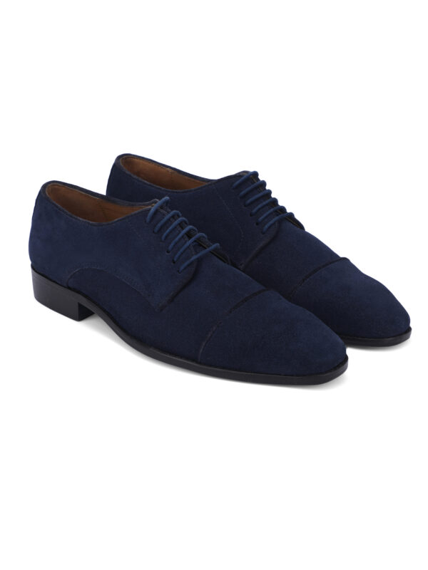 Men’s Navy Blue Suede Cap-Toe Derby Shoes