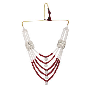 Royal Pearl & Maroon Multi-Layer Sherwani Mala