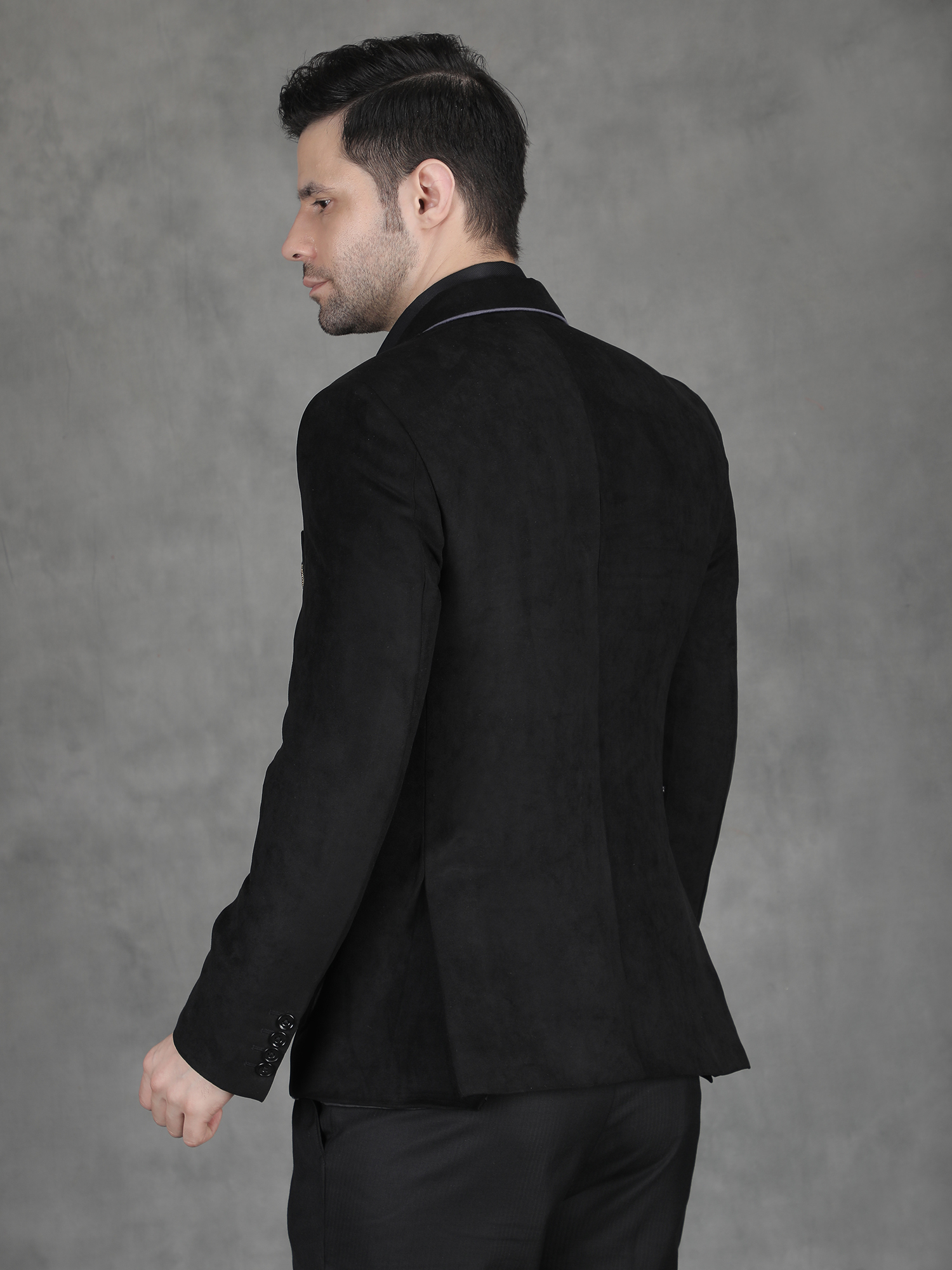 Black Suede Embroidery Blazer for Reception - Image 2