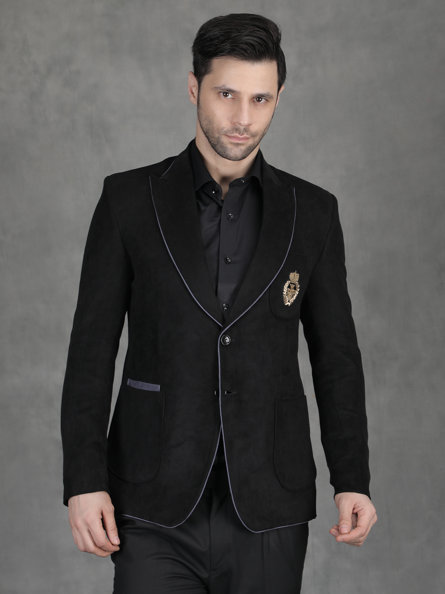 Black Suede Embroidery Blazer for Reception - Image 3