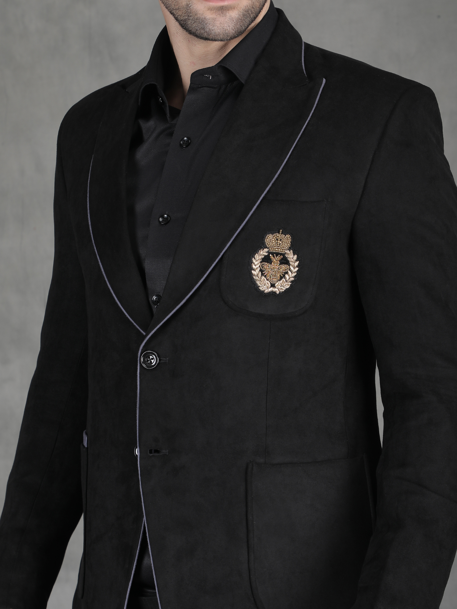 Black Suede Embroidery Blazer for Reception - Image 5