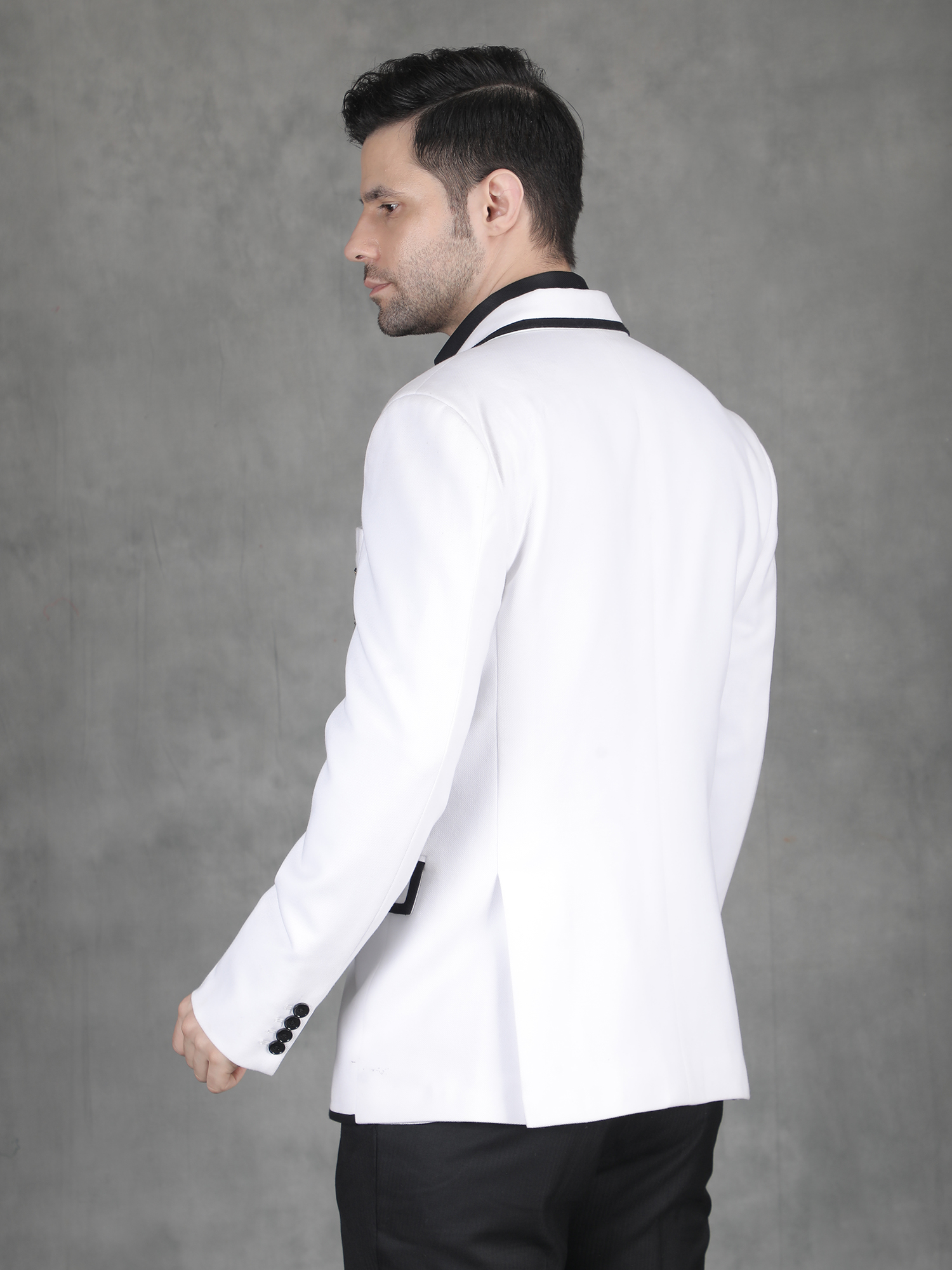 White Knitted Embroidery Blazer for Reception - Image 2