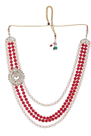 Royal Pearl & Ruby Rani Haar Sherwani Necklace