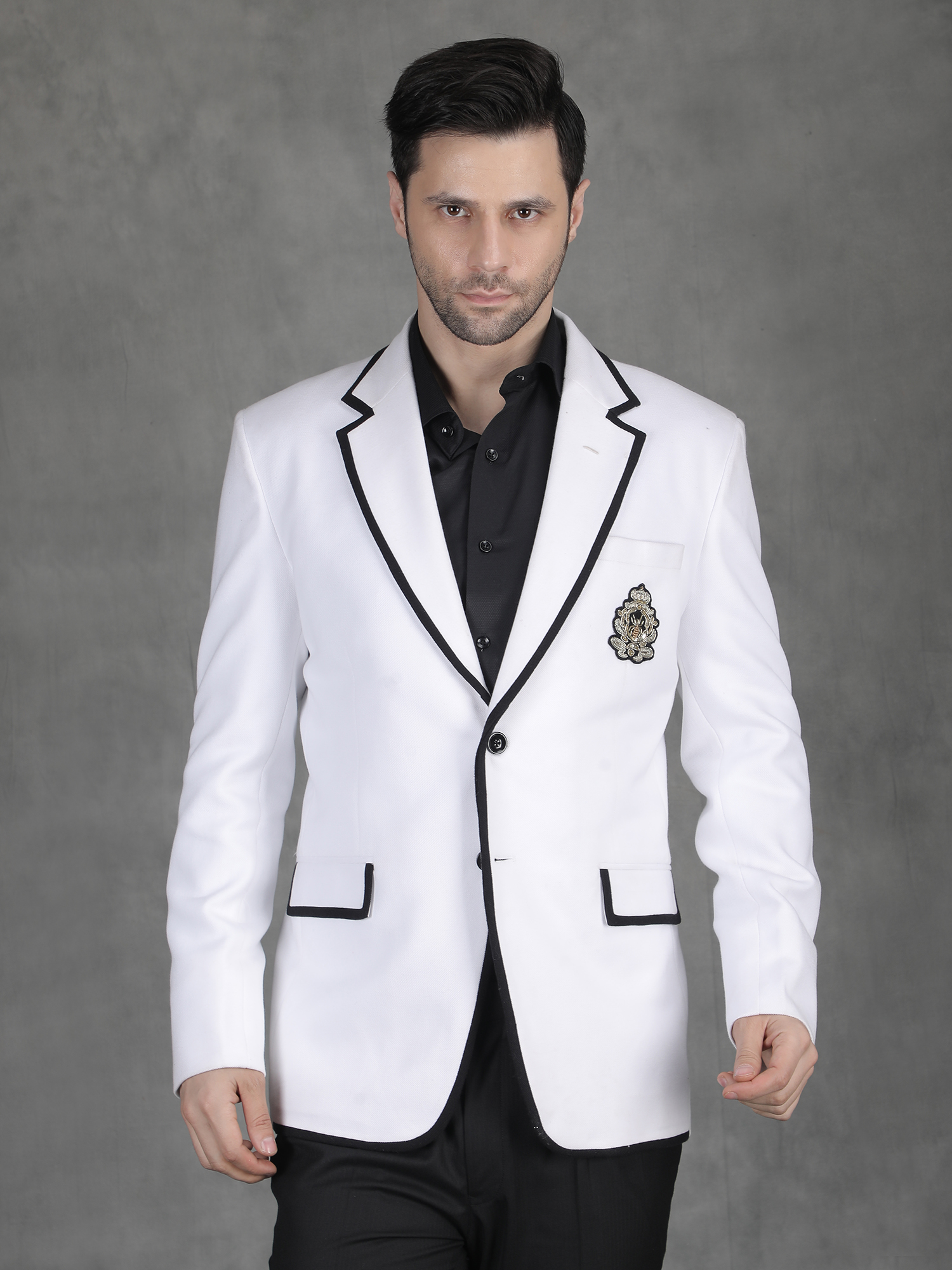 White Knitted Embroidery Blazer for Reception - Image 3