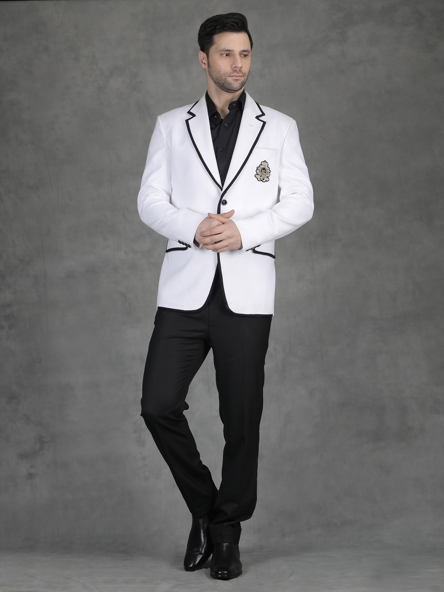 White Knitted Embroidery Blazer for Reception - Image 6