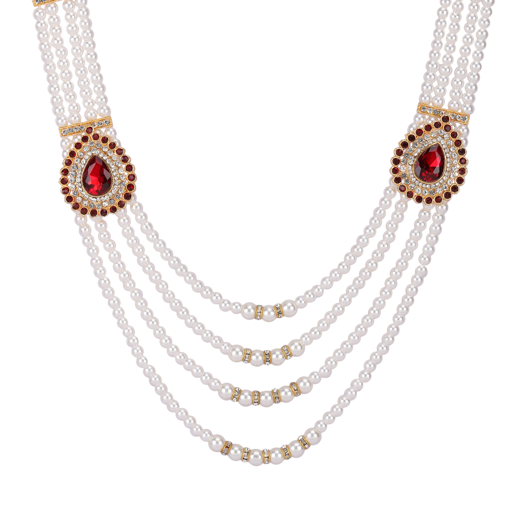 Royal Pearl & Ruby Dulha Haar Sherwani Necklace - Image 2