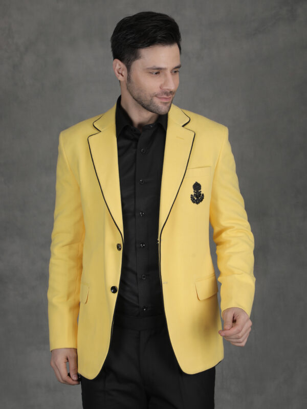 Men’s Premium Knitted Fabric Tailored Fit Yellow Blazer