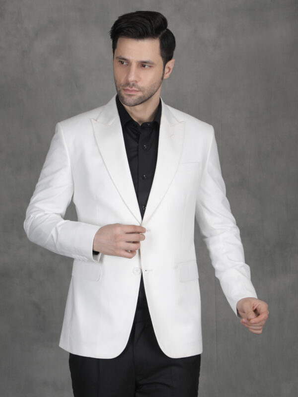 Men’s Premium Wool Blend Tailored Fit White Blazer – Classic Formal & Party Wear Jacket