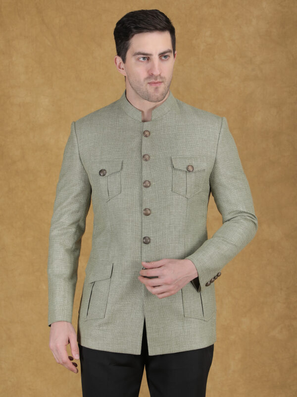 Sage Green Textured Bandhgala Blazer