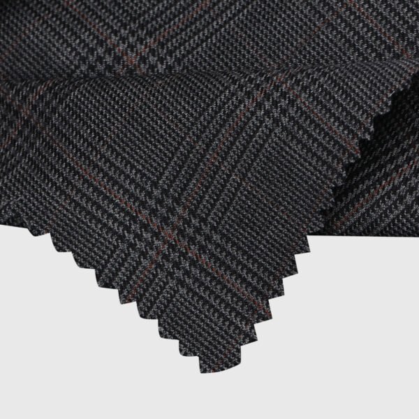 Charcoal crimson overcheck suiting fabric for premium tailored wear by Deshi Coast
