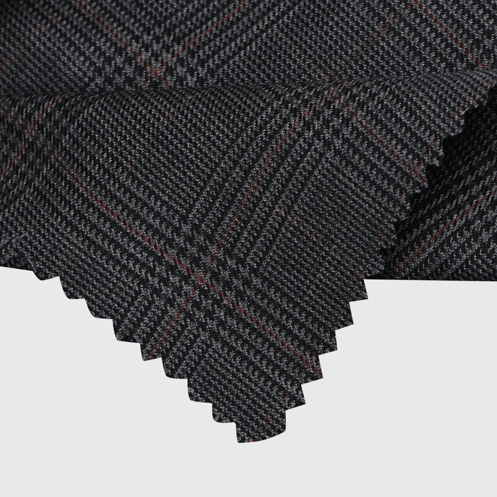 Charcoal crimson overcheck suiting fabric for premium tailored wear by Deshi Coast