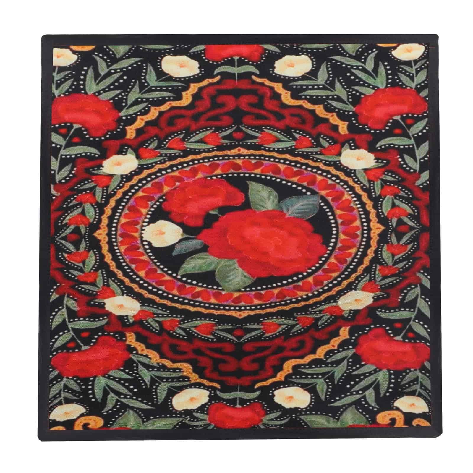 Medallion pocket square in premium silk satin with rose motif