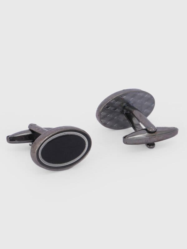 Black oval cufflinks for formal shirts by Deshi Coast