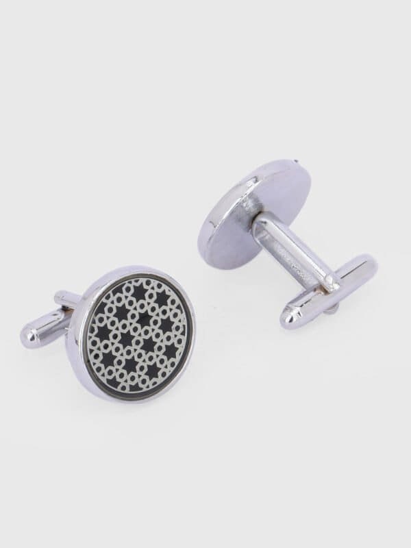 Silver pattern cufflinks for men by Deshi Coast