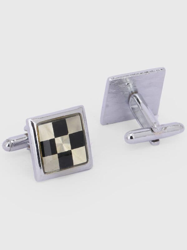 Silver checkerboard cufflinks for men by Deshi Coast