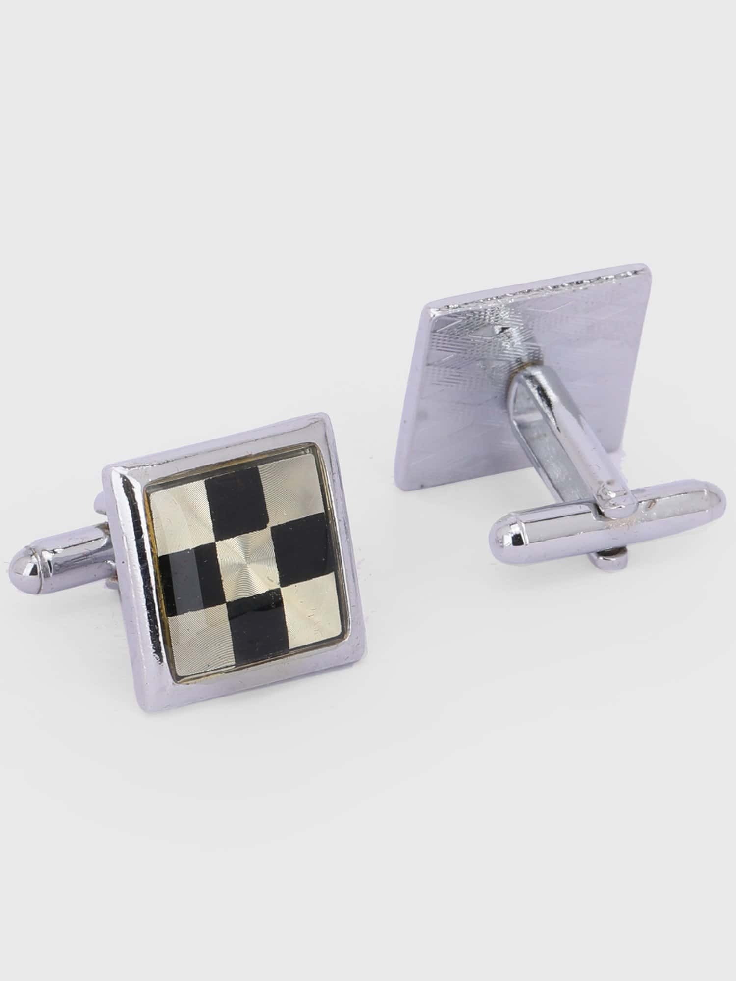 Silver checkerboard cufflinks for men by Deshi Coast