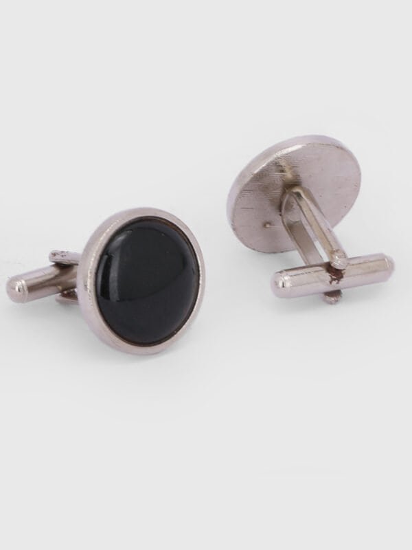 Black round cufflinks for men by Deshi Coast