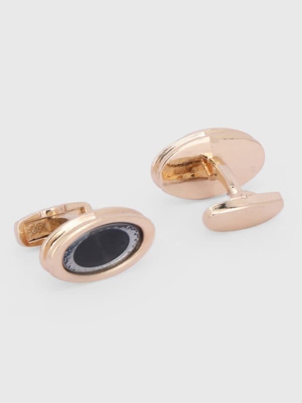 Black oval rose gold cufflinks for formal shirts by Deshi Coast