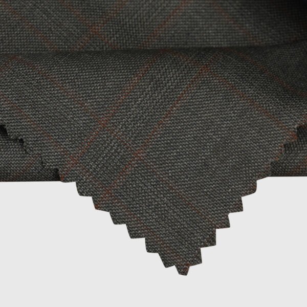 Olive check suiting fabric featuring a sophisticated windowpane pattern on a textured weave, premium formal material ideal for tailored suits, blazers, trousers, waistcoats, and contemporary business wear.