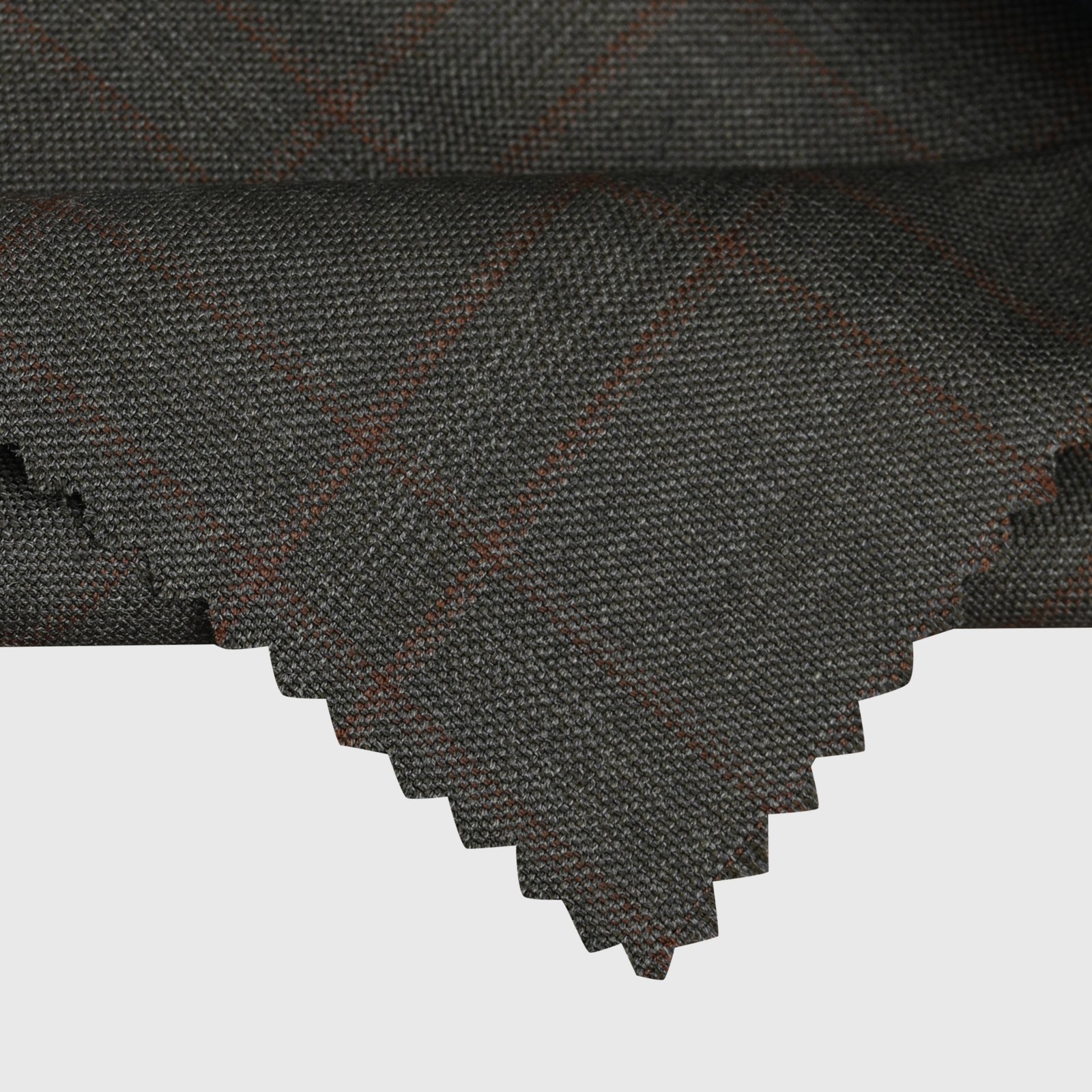 Olive check suiting fabric featuring a sophisticated windowpane pattern on a textured weave, premium formal material ideal for tailored suits, blazers, trousers, waistcoats, and contemporary business wear.