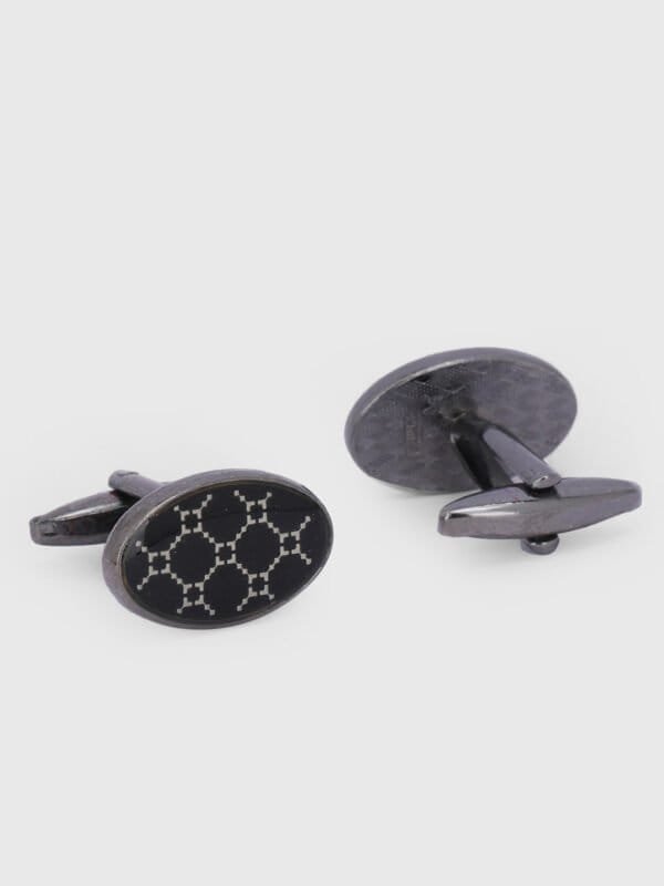 Black oval cufflinks for men by Deshi Coast