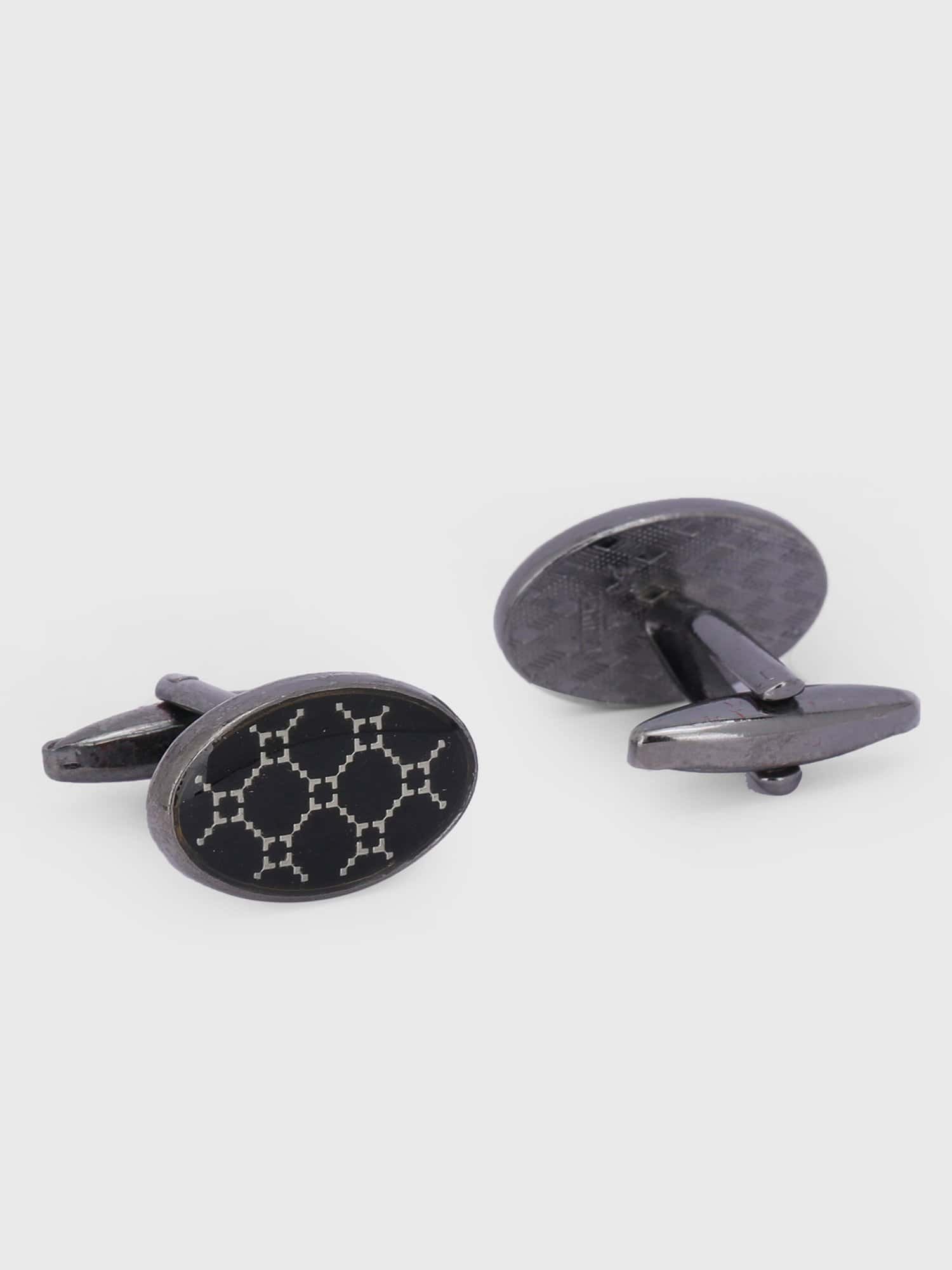 Black oval cufflinks for men by Deshi Coast