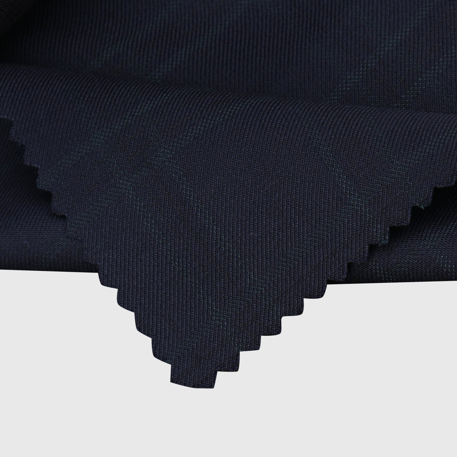 Navy blue pinstripe suiting fabric with a fine textured weave, premium formal wear material ideal for tailored suits, blazers, trousers, waistcoats, and professional apparel.