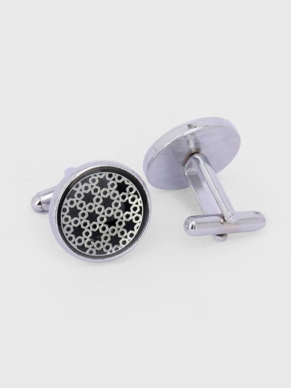 Silver geometric cufflinks for formal shirts by Deshi Coast
