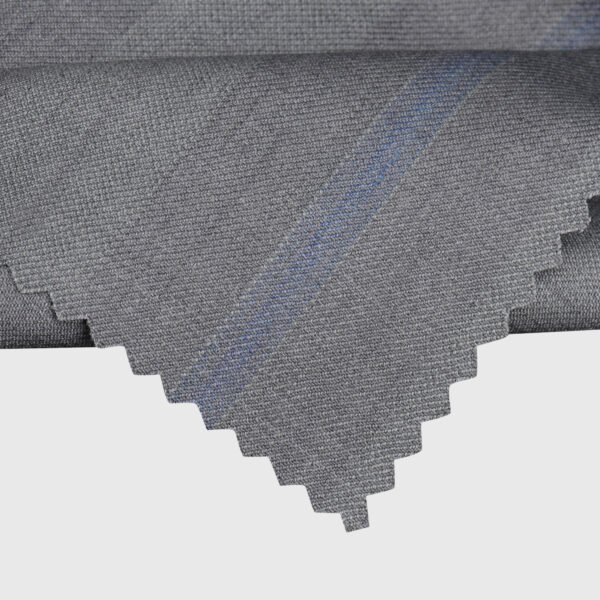 Sky Stripe Suiting fabric option in light grey with blue chalk stripes for custom suits, tuxedos and blazers by Deshi Coast