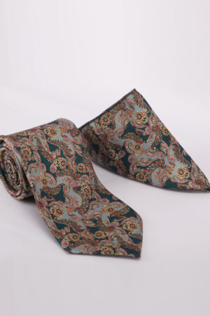 Luxury Beige Heritage Floral Jacquard Tie & Pocket Square Set
