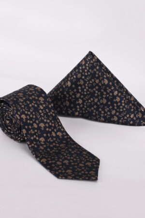 Luxury Black Micro Floral Jacquard Tie & Pocket Square Set