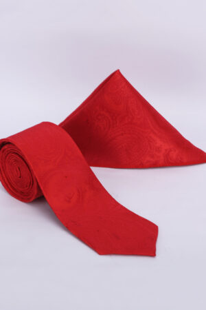 Luxury Solid Red Textured Jacquard Tie & Pocket Square Set