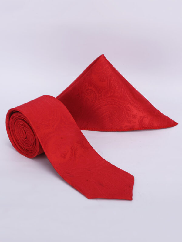 Luxury Solid Red Textured Jacquard Tie & Pocket Square Set