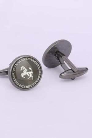Antique Silver-Tone Oval Heritage Motif Cufflinks