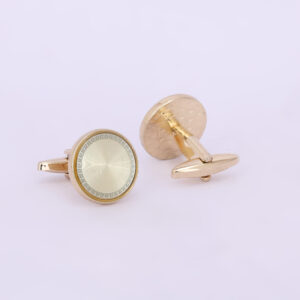 Gold-Tone Round Ivory Stone Minimal Cufflinks