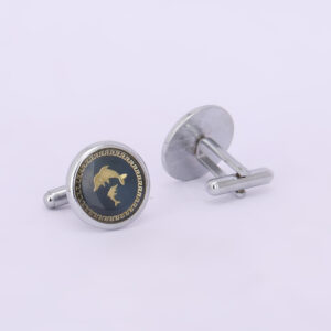 Silver-Tone Oval Blue Motif Designer Cufflinks