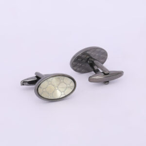 Gunmetal Round Ivory Textured Classic Cufflinks