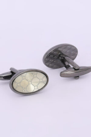 Gunmetal Round Ivory Textured Classic Cufflinks