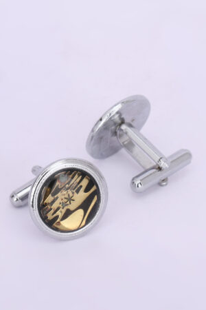 Silver-Tone Oval Artistic Motif Cufflinks
