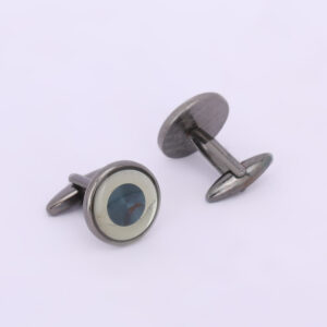 Gunmetal Round Blue Center Dual-Tone Designer Cufflinks