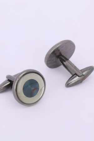 Gunmetal Round Blue Center Dual-Tone Designer Cufflinks