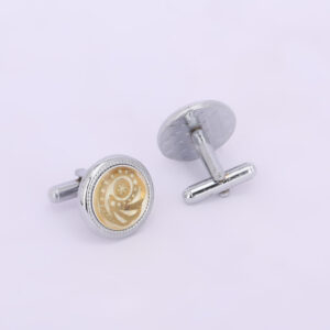 Silver-Tone Round Gold Spiral Motif Designer Cufflinks