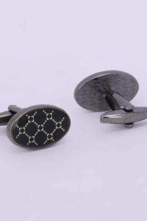 Gunmetal Round Black Honeycomb Pattern Designer Cufflinks