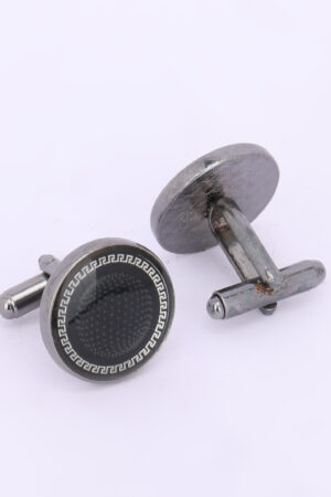 Antique Silver-Tone Oval Black Stone Cufflinks