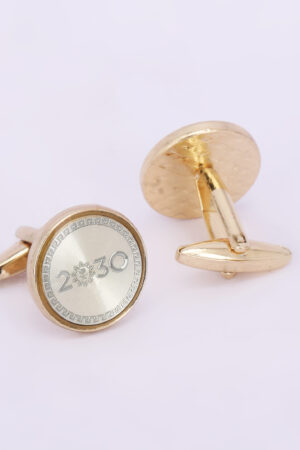 Gold-Tone Oval “LOVE” Engraved Designer Cufflinks