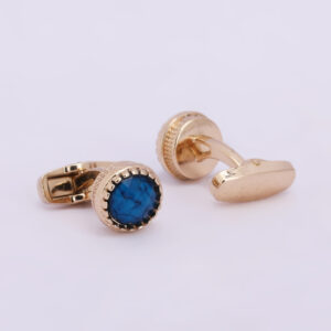 Gold-Tone Oval Blue Stone Designer Cufflinks