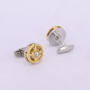 Gold-Tone Round Filigree Floral Designer Cufflinks